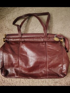 Supreme Vintage Burgundy Leather Tote Bag with Brass Accents